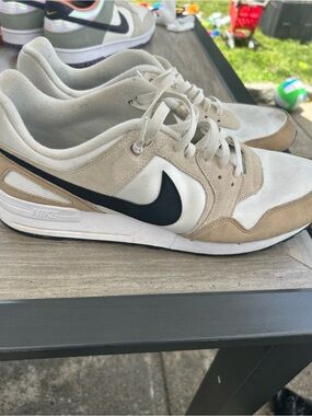 Nike Men's Pegasus Beige and White Casual Sneakers with Black Swoosh
